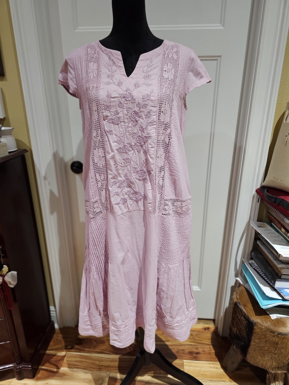 April Cornell Lilac Embroidered Midi Dress, NWT